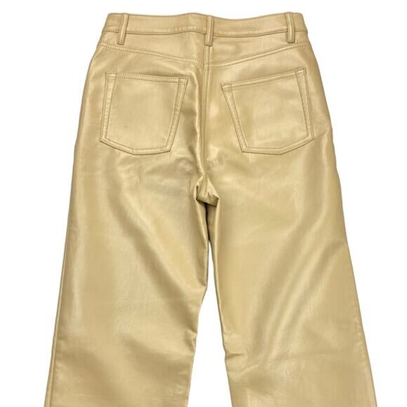 WILFRED Aritzia Melina High Waisted Vegan Leather Pants Sz 0 Flax Beige + Flaws - Picture 6 of 8